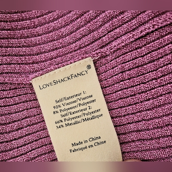 Love Shack Fancy Hill Cardigan Ribbed Metallic Orchid Heart Buttons - Picture 9 of 9